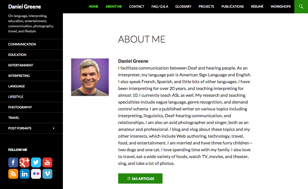 A screenshot of the front page of my blog on July 7, 2014