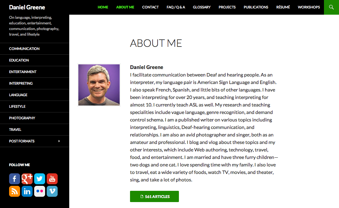 A screenshot of the front page of my blog on July 7, 2014